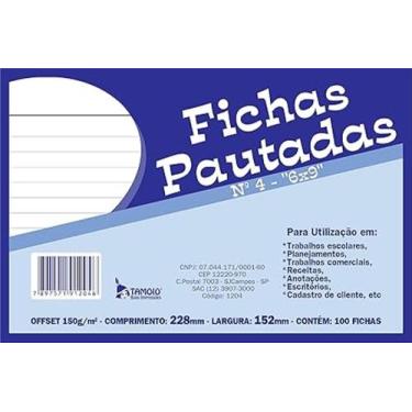 Imagem de FICHAS PAUTADAS Nº4 "6X9" C/100FLS. TAMOIO, CAPA 1