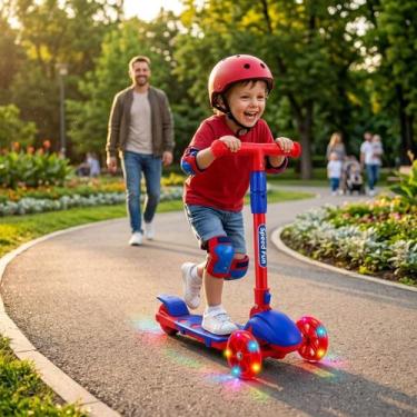 Imagem de Patinete Infantil Speed 3 Rodas Luzes LED Até 25 Kg Guidão Ajustável e