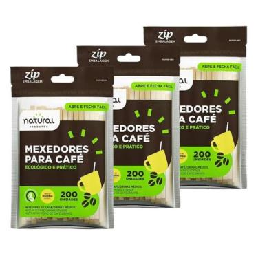 Imagem de Palheta Madeira Café Drink 11cm Natural Kit com 3 pacotes de 200 Unida