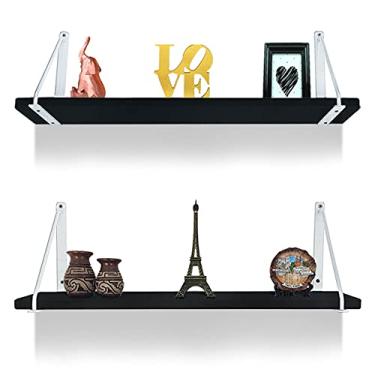 Imagem de Kit 02 Prateleiras De Parede Munique Mao Francesa Decorativa Mdf 60cm X 15cm Branca/Preta