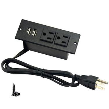 Imagem de Régua de linha de mesa com 2 tomadas, 2 entradas USB 2.1A, montagem embutida, mesa, sofá, armário, mesa de cabeceira