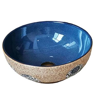 Imagem de jinyi2016SHOP Pias de vaso de banheiro de 40,64 cm Pia redonda acima do balcão pia de bancada de cerâmica para armário lavatório pia de banheiro (cor: A)