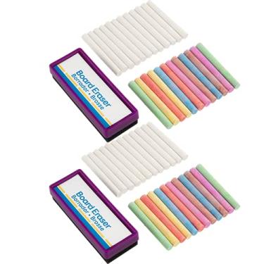 Imagem de Emraw Eraser 12 giz branco sem poeira não tóxico 12 cores quadro-negro escola escritório e calçada ao ar livre giz para arte e quadro doméstico com borracha, 25 por pacote (pacote com 2)
