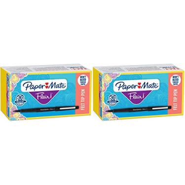 Imagem de Paper Mate Canetas Flair ponta de feltro, ponta média (0,7 mm), preta, 36 unidades, pacote com 2