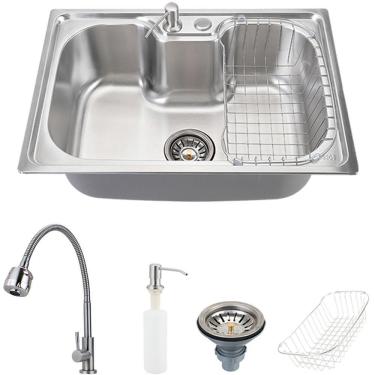 Imagem de Cuba Para Cozinha Pia Inox Com Acessórios Carajás E Torneira Gourmet Jaguaribe Pingoo.casa