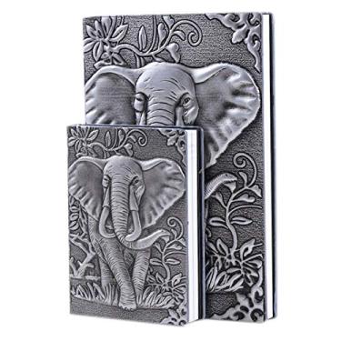 Imagem de Caderno de couro vintage A5 Travel Journal Hardcover Diary Bloco de notas em relevo aniversário de dia dos namorados para crianças meninos e meninas Elefante 3D, B