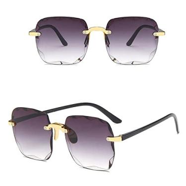 Imagem de Classic Vintage Square Sunglasses Woman Gradient Mirror Frameless Sun Glasses Female Retro Fashion Rimless Oculos De Sol,Double Gray,china
