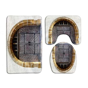 Imagem de Tapetes de banho de luxo para chuveiro 3 peças conjuntos de tapetes de banheiro antiderrapantes para construção retrô decoração de banho capa de banheiro almofada em forma de U, 33599J, 450MMx750MM