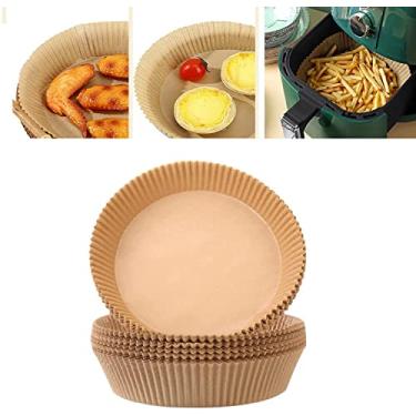 Imagem de Forro de papel descartável Air Fryer, papel de cozimento para fritadeira a ar, à prova de água, forros de fritadeira de ar descartáveis antiaderentes, pergaminho de grau alimentício para assar micro-ondas (50 peças)