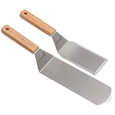 Imagem de Conjunto de espátula de metal – espátula longa para grelhar – espátulas Teppanyaki – Raspador de chapa e flipper de panqueca ou hambúrguer – Utensílio de aço inoxidável ótimo para churrasqueira, topo