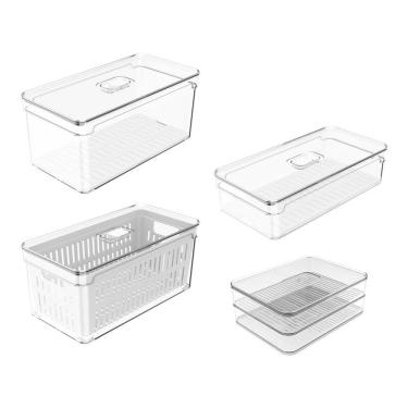 Imagem de Kit 4 Organizadores Porta Frios Mantimento Fruta Verdura Geladeira Clear Fresh - Ou