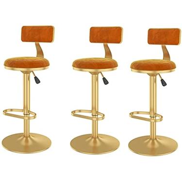Imagem de Banco de Bar Banco de Café de 3 Peças de Altura, Banco Alto de Veludo Ajustável de Altura com Base Cromada e Banco de Pés, Adequado para Cozinha, Pátio, Café, Taberna (Color : E1)