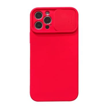 Imagem de Capa de telefone de silicone líquido de proteção de câmera deslizante para iphone 13 pro max 12 mini 11 xs max xr x 8 7 plus se 2 tampa de janela push, vermelha, para iphone 11