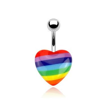 Imagem de Pierced Owl Anel de umbigo de coração arco-íris acrílico 14G