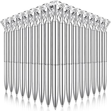 Imagem de 50 peças de canetas esferográficas de metal de cristal com tinta preta lindas canetas brilhantes de casamento para escritório e escola (Prata)