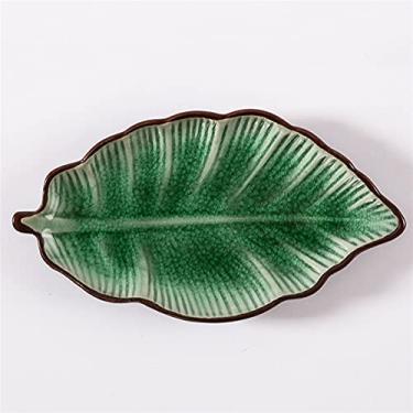 Imagem de GUIPAIHAI Prato de pratos de cerâmica em forma de folha, prato de jantar, molho picante, prato de bolo, sobremesa (cor: verde, tamanho do prato: 17,5 x 9,5 x 2 cm)