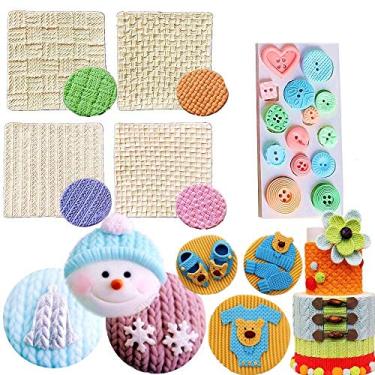 Imagem de Conjunto de 5 mini suéteres de tricô de crochê para decoração de bolos, botões de impressão, tapete para chá de bebê, decoração de cupcake, decoração de bolo