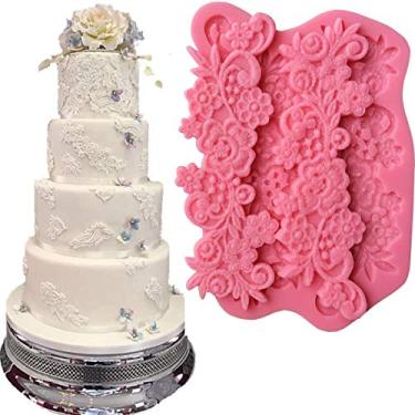 Imagem de Anyana Flor de açúcar comestível videira renda real bolo de casamento silicone molde de relevo fondant tapete de impressão decoração molde de medalhão pasta de chiclete topo de cupcake cobertura de doces impressão de açúcar conjunto de 3
