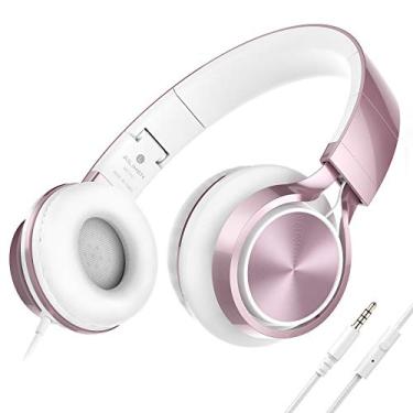 Imagem de AILIHEN MS300 Fones de ouvido com fio, fone de ouvido estéreo dobrável para iOS, Android, smartphone, laptop, tablet, PC, Rose Gold