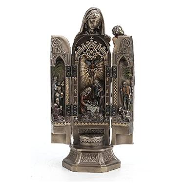 Imagem de Veronese Design Presente de decoração religiosa de Madonna e Bebê Jesus Tríptico de 19 cm de altura, resina bronze fundida a frio, design de presépio