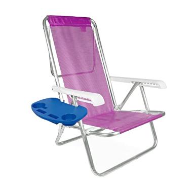 Imagem de Kit 1 Cadeira Reclinável Alumínio 8 Posições + Mesa Portátil para Cadeira de Praia Mor
