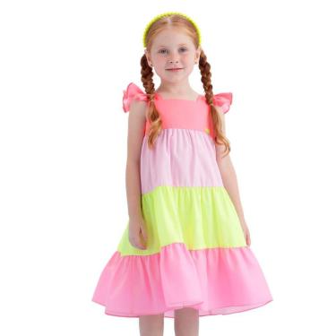 Imagem de Vestido Flower Cream Rosa Neon Mon Sucre Infantil Verão 188