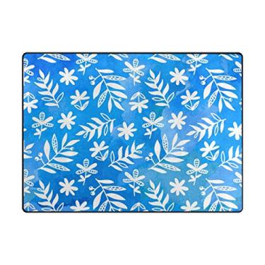 Imagem de My Little Nest Tapete de área floral azul branco flores plantas leve antiderrapante tapete macio 1,2 m x 1,6 m, esponja de memória interior decoração externa tapete para sala de jantar quarto escritório cozinha