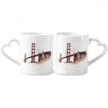 Imagem de Golden Gate Bridge in America California Conjunto de canecas de porcelana para casais, copo de cerâmica com alça de coração
