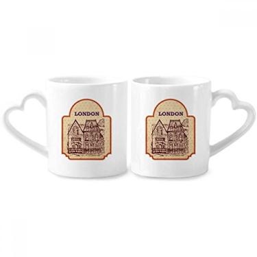 Imagem de Building sketch UK London Stamp Couple Porcelain Mug Set Ceramic Lover Cup Heart Handle