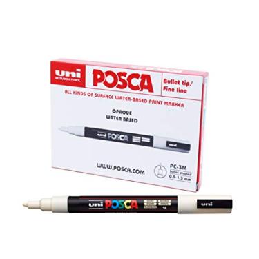 Imagem de POSCA, UNI, Caneta Marcador PC-3M, Ponta Fine, traço de 0,9mm a 1,3mm, Ivory, Caixa com 6 Unidades
