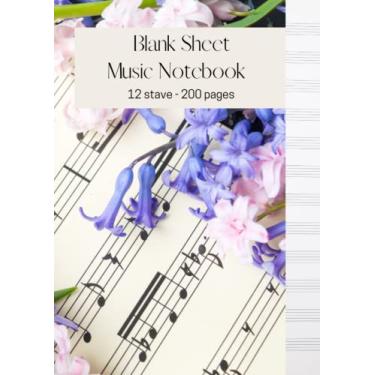 Imagem de Caderno de partituras em branco: 12 pauzinhos - 200 páginas - Papel manuscrito musical - Notação musical - Brochura