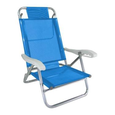 Imagem de Cadeira De Praia Alumínio Reforçada 5 Posições Banho De Sol Azul Zaka