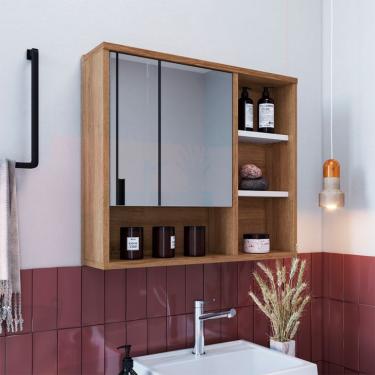 Imagem de Armário de Banheiro com Espelho Versato 1 PT Mel e Branco 52x60 cm