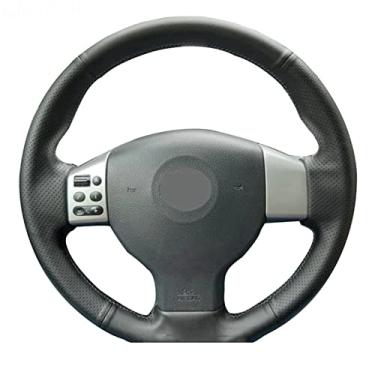 Imagem de Capa de volante de carro faça você mesmo couro preto costurado à mão, para nissan tiida 2004-2010/sylphy 2006-2011/versa 2007-2011