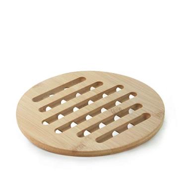 Imagem de Mimo Style Descanso de Panela de Bambu Redondo, Sustentável e Resistente ao Calor para Pratos e Potes Quentes. Material de Qualidade Alimentícia, Multiuso 20cm. Ideal Para Sua Cozinha e Ecológico