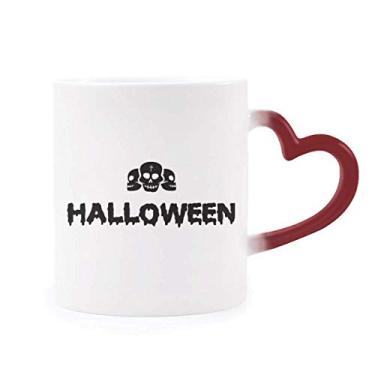 Imagem de Caveira Happy Ghost Fear Halloween Caneca sensível ao calor vermelha muda de cor