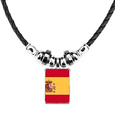 Imagem de DIYthinker Colar com bandeira nacional da Espanha com pingente de corda de couro