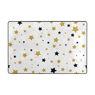 Imagem de ColourLife Tapete dourado preto estrelas em branco leve tapete tapete tapete tapete macio decoração para quartos entrada 91,44 x 60,96 cm