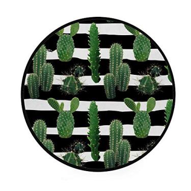 Imagem de Tapete My Daily Cactus preto e branco listrado área redonda para sala de estar, quarto, crianças, tapete para brincar de poliéster, tapete para ioga, 9,5 cm de diâmetro