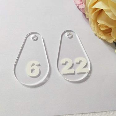 Imagem de Chaveiro acrílico em formato de gota d'água transparente, etiquetas de chave Plexigalss com número de impressão para hotel, casa, armário, clube, escola., Clear&white, 1-10