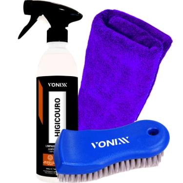 Imagem de Kit Limpeza de Couro Limpador Higicouro + Escova Macia Vonixx + Pano Tolha Microfibra