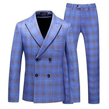 Imagem de Conjunto de terno masculino slim fit, jaqueta de smoking trespassada, blazer de casamento, casaco esportivo de negócios, festa de formatura, 2 peças, P/46