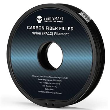 Imagem de SainSmart ePA12-CF Filamento de nylon de fibra de carbono 1,75 mm, 0,5 kg (1,1 lbs), precisão dimensional +/- 0,05 mm, preto
