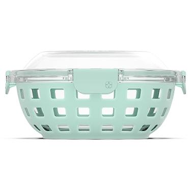 Imagem de Ello Lancheira de vidro para armazenamento de alimentos DuraGlass – Recipiente para preparação de refeições com manga de silicone e tampa hermética, 5 xícaras, mandioca