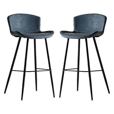 Imagem de Cadeiras de jantar cadeiras de sala de jantar banquetas de barra de metal couro PU balcão bancos de altura para sala de jantar cafeteria bar rústico, cadeira de café da manhã com assento e encosto estofados, banco industrial sem braço