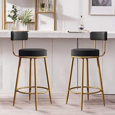 Imagem de SaiLiN Conjunto de 2 bancos de veludo com encosto e apoio para os pés, banco de bar estofado de altura de balcão de 25,6 polegadas para ilha de balcão de cozinha Everything is Fine