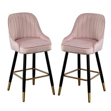 Imagem de Cadeiras de jantar cadeiras de sala de jantar elegantes bancos de bar conjunto de 2 cadeiras de balcão de cozinha de veludo com encosto, cadeiras de bar de café da manhã bancos altos para cozinha ilha/bar doméstico, rosa/verde/azul/cinza claro/amarelo