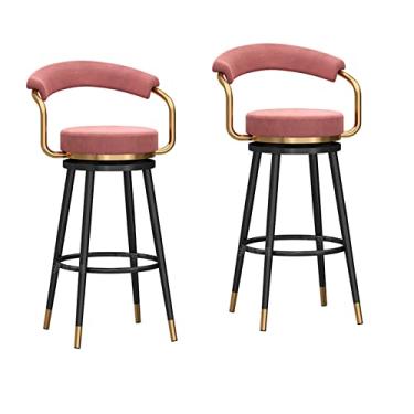 Imagem de Cadeiras de jantar cadeiras de sala de jantar conjunto de 2 bancos de bar de tecido veludo para balcão de café da manhã com encosto, cadeiras de bar giratórias ajustáveis para ilhas de cozinha/bar de casa Tudo está bem
