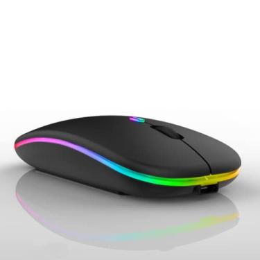 Imagem de Mouse Sem Fio Com Conexão Bluetooth e USB 2.4 Wireless Recarregável Óptico Led Rgb para Notebook Computador TAMO (PRETO)