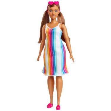 Imagem de Barbie Malibu Aniversário 50 Anos Vestido Listras, Multicolorido